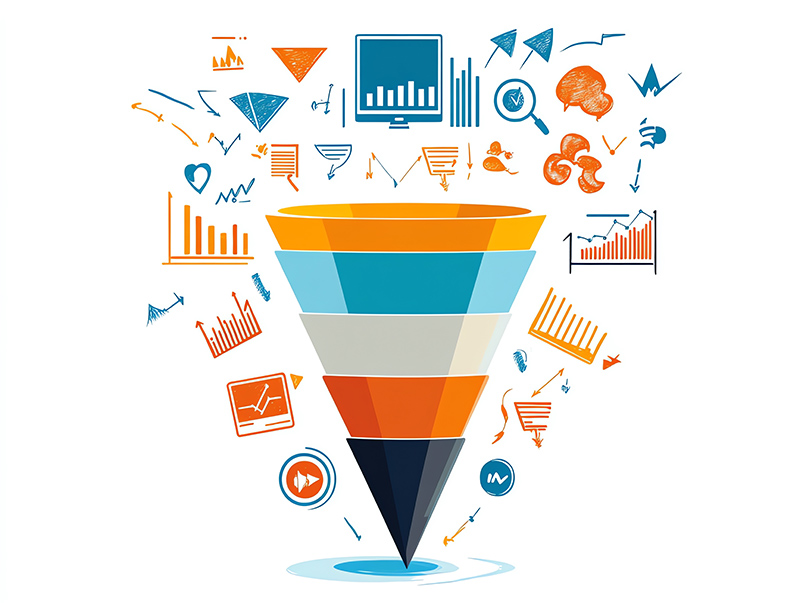 illustration of sales and services in an upside down pyramid