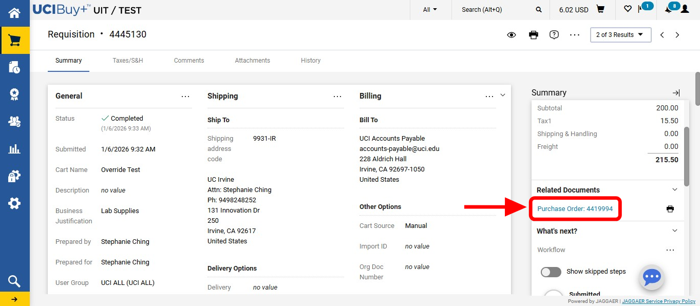 screenshot from UCIBuy plus.