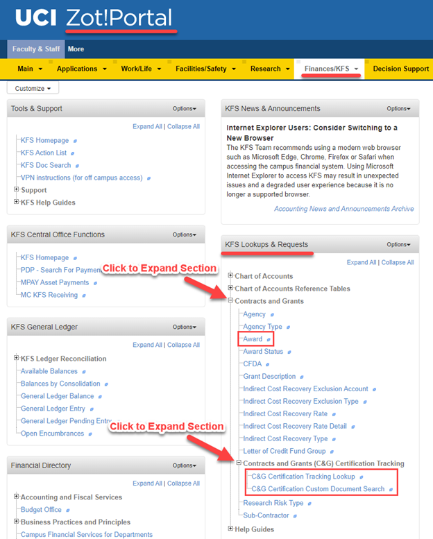 KFS Lookup and Requests portlet