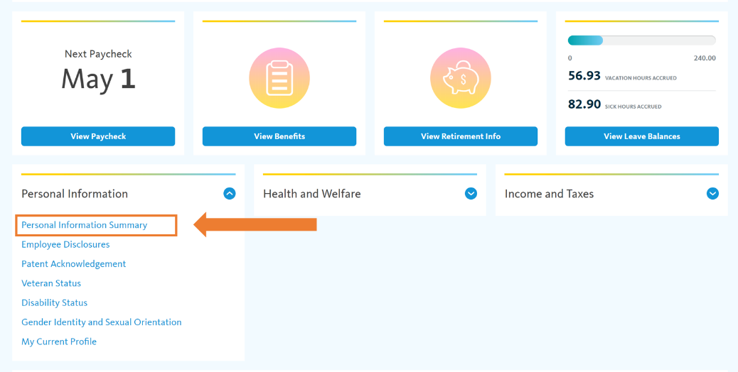 payroll personal information summary location