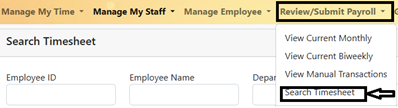 Screenshot of drop-down menu in TRS