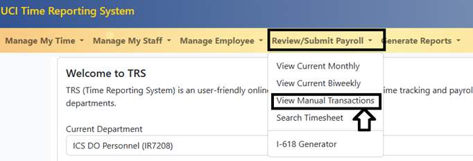 DTA Drop down menu screenshot