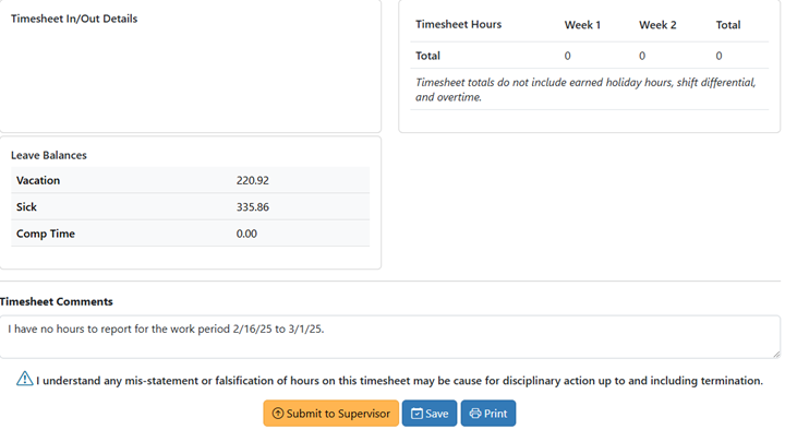 Timesheet submit screen