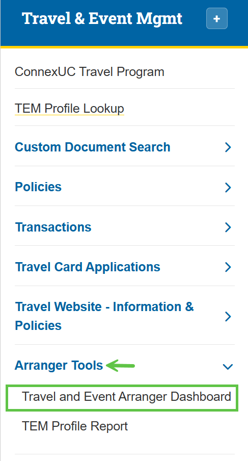 Zot Portal Travel & Event Mgmt – Event Arranger Dashboard