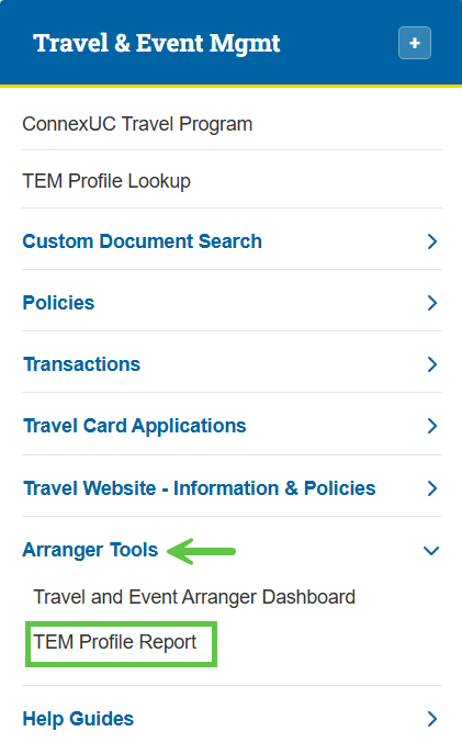 Travel and Event Mgmt TEM Profile Report. 