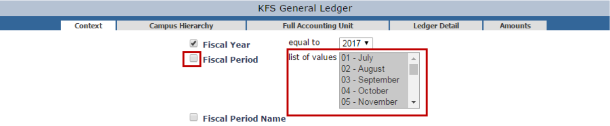 DW query with Fiscal Period unchecked. 